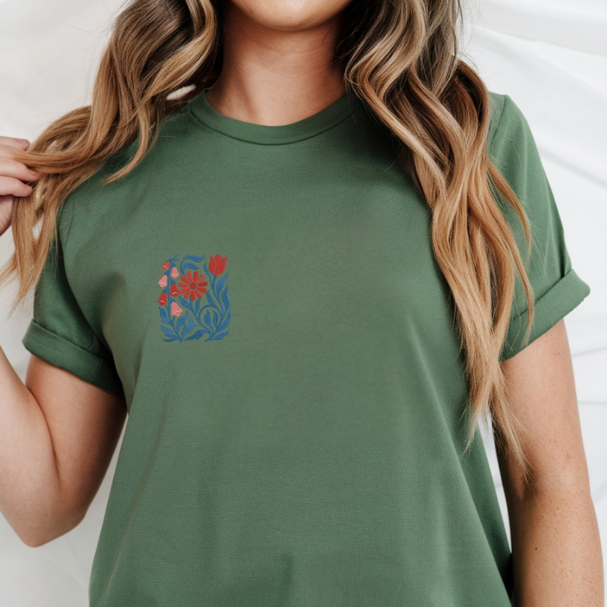 Floral Custom Embroidered T-Shirt - Foxglove Daisy Tulip Personalized Feminist Tee