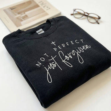 Not Perfect Just Forgiven Custom Embroidered Sweatshirt - Christian Faith Personalized Gift