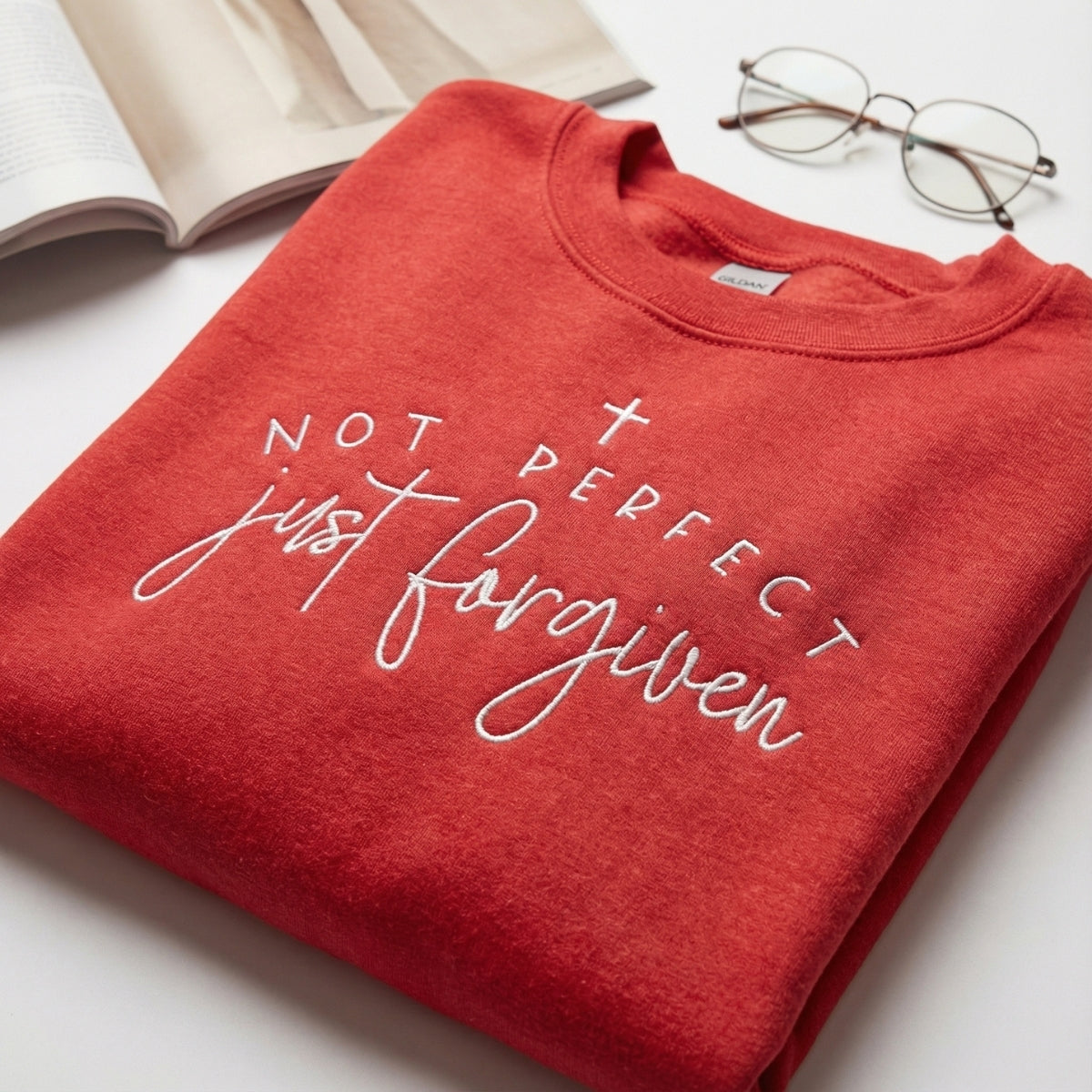 Not Perfect Just Forgiven Custom Embroidered Sweatshirt - Christian Faith Personalized Gift