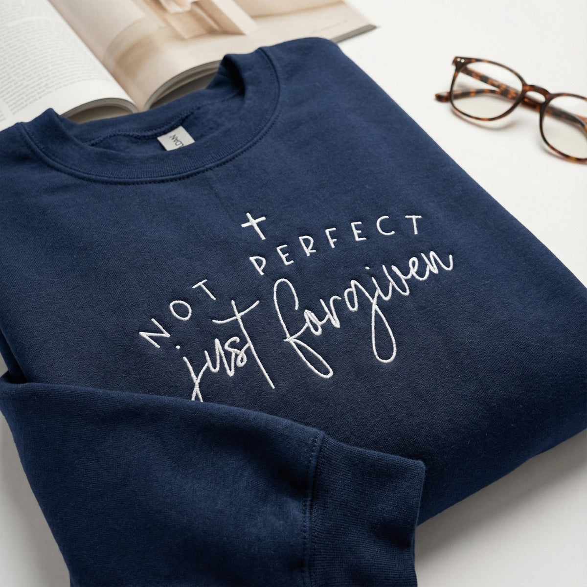 Not Perfect Just Forgiven Custom Embroidered Sweatshirt - Christian Faith Personalized Gift