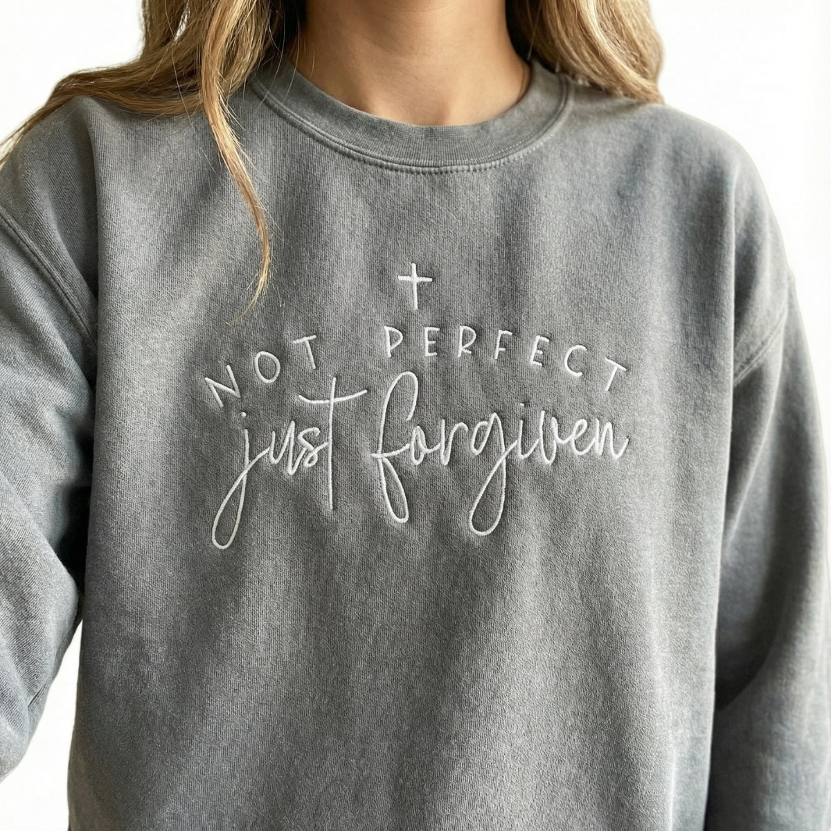 Not Perfect Just Forgiven Custom Embroidered Sweatshirt - Christian Faith Personalized Gift