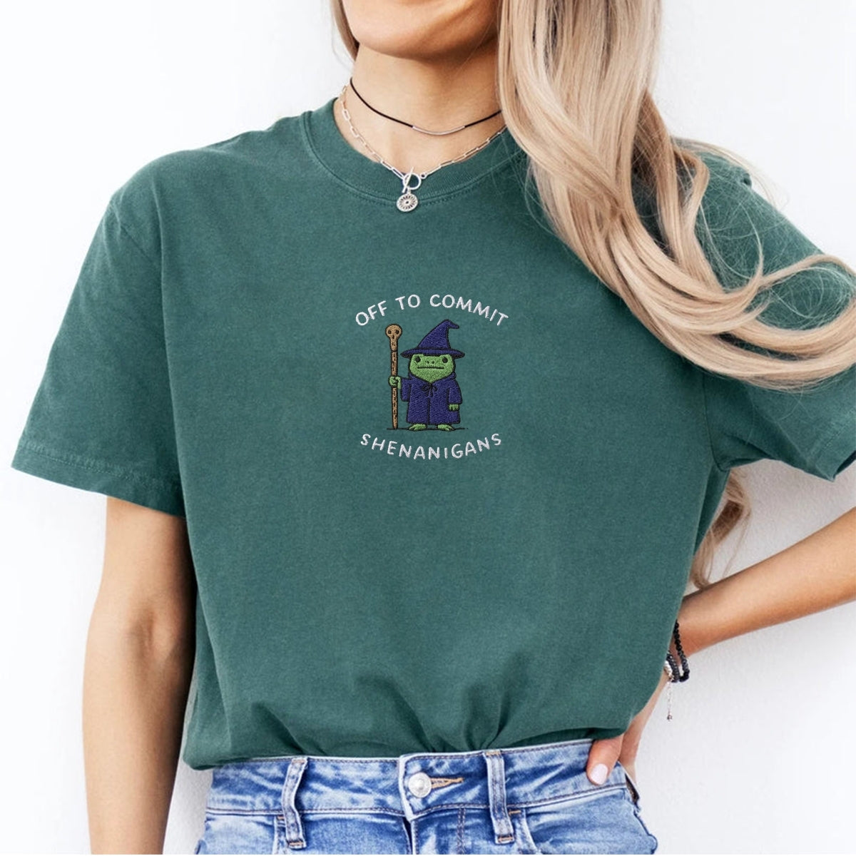 Wizard Frog Custom Embroidered T-Shirt - Funny Fantasy Personalized Tee Gift