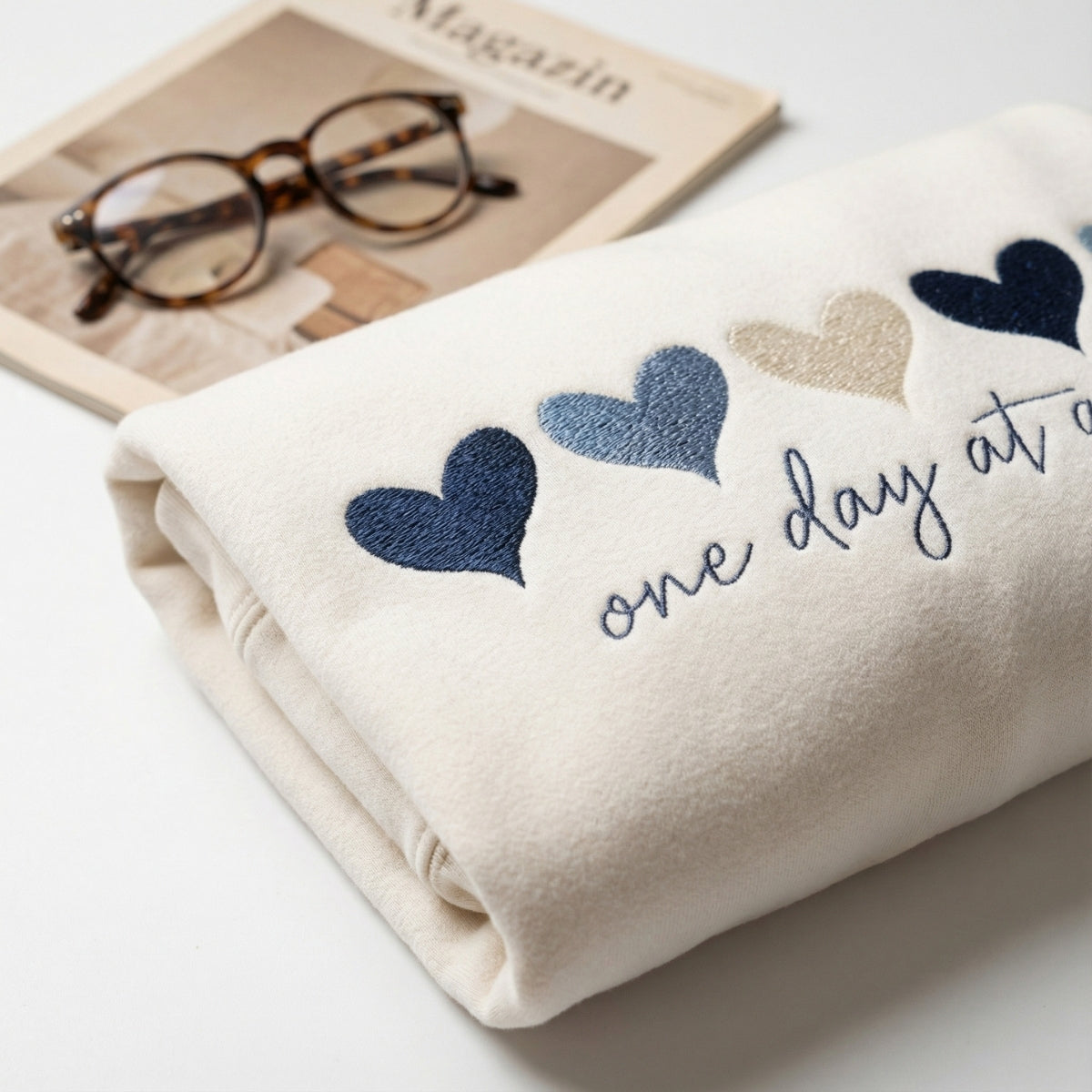 One Day At A Time Custom Embroidered Sweatshirt - Hearts Hoodie Personalized Valentine's Day Gift