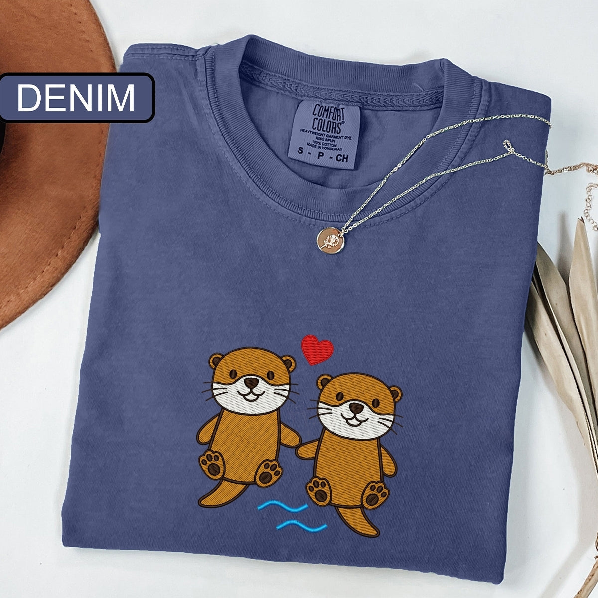 Otter Custom Embroidered T-Shirt - Cute River Animal Personalized Funny Gift