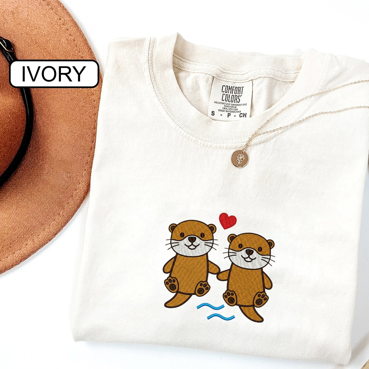 Otter Custom Embroidered T-Shirt - Cute River Animal Personalized Funny Gift