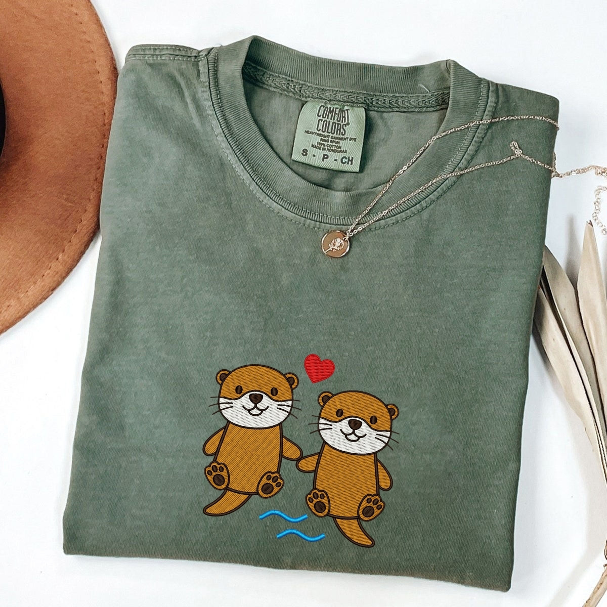 Otter Custom Embroidered T-Shirt - Cute River Animal Personalized Funny Gift