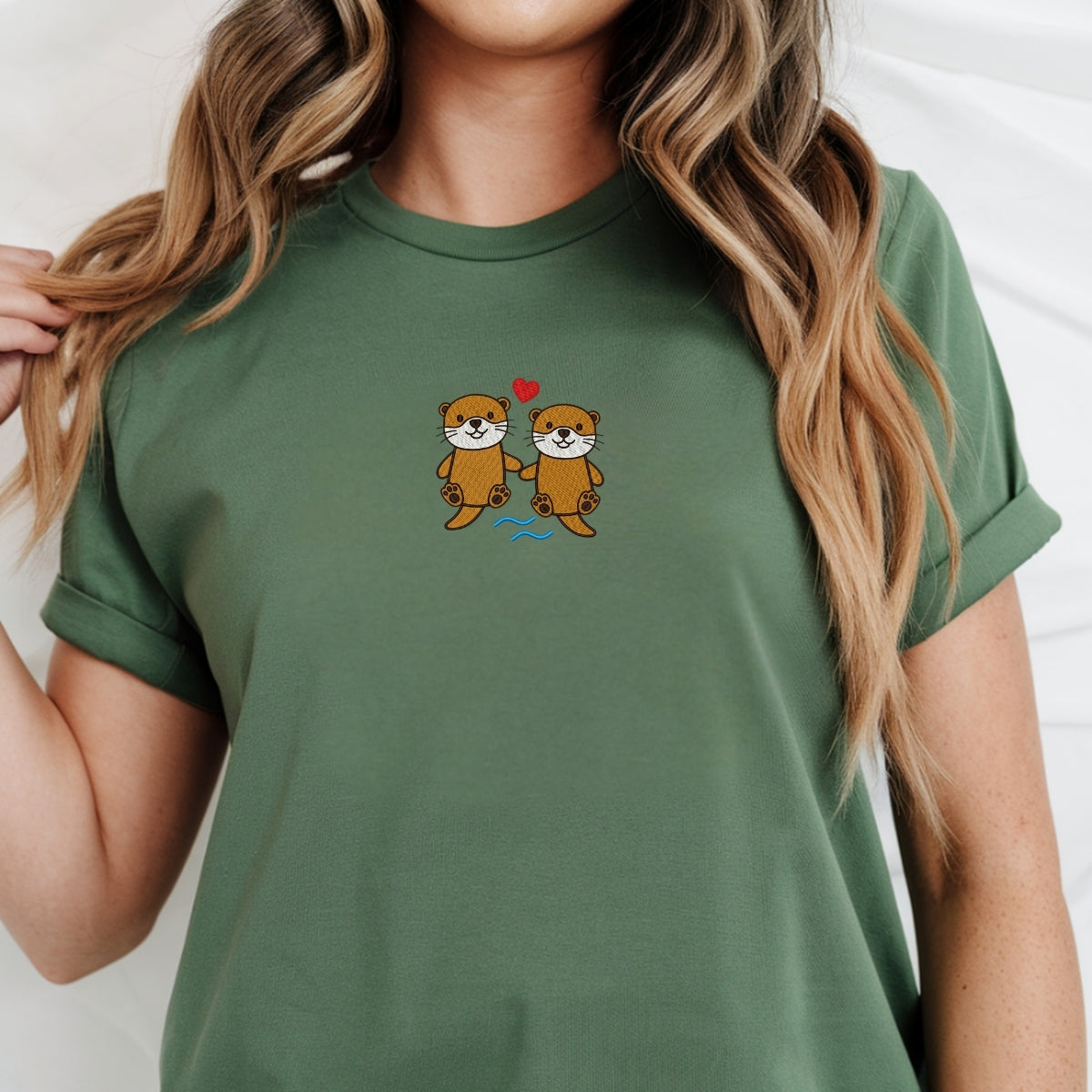 Otter Custom Embroidered T-Shirt - Cute River Animal Personalized Funny Gift