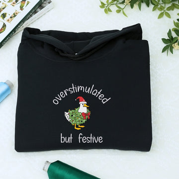 Festive Goose Christmas Custom Embroidered Sweatshirt - Funny Holiday Hoodie Personalized Gift
