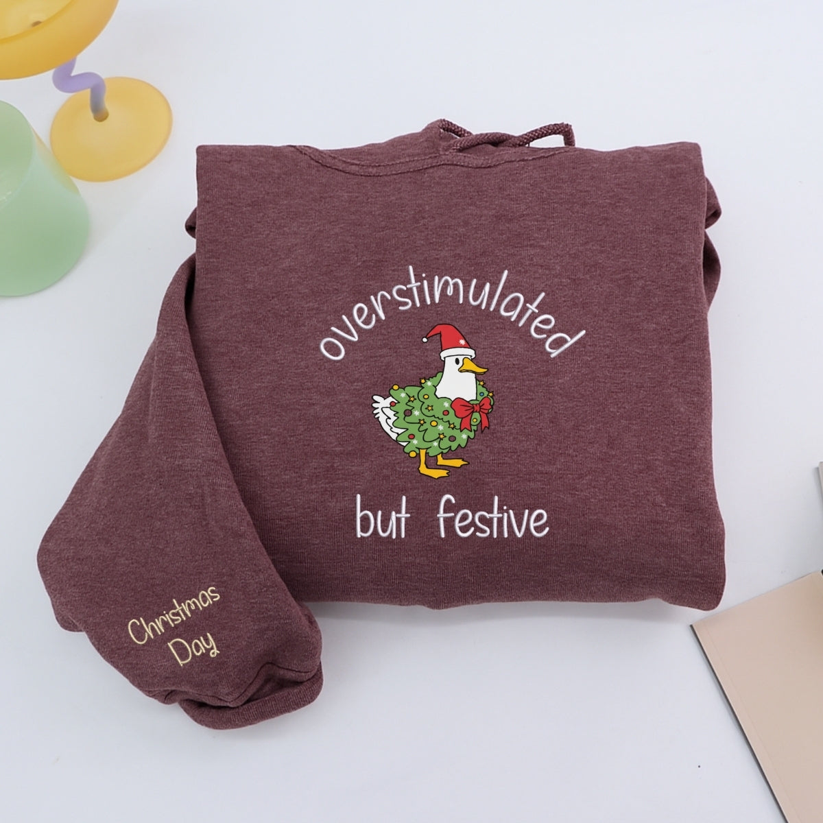 Festive Goose Christmas Custom Embroidered Sweatshirt - Funny Holiday Hoodie Personalized Gift