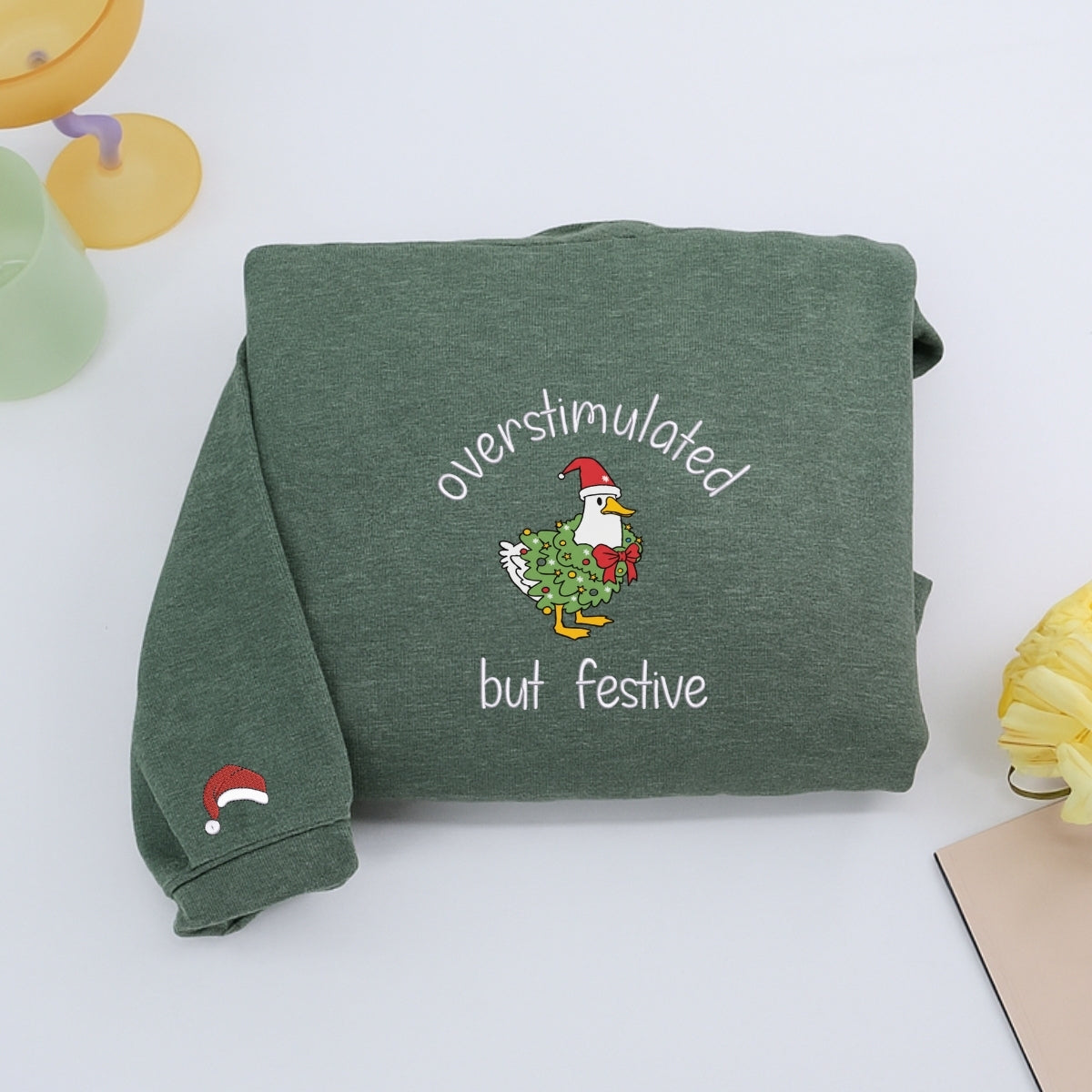 Festive Goose Christmas Custom Embroidered Sweatshirt - Funny Holiday Hoodie Personalized Gift