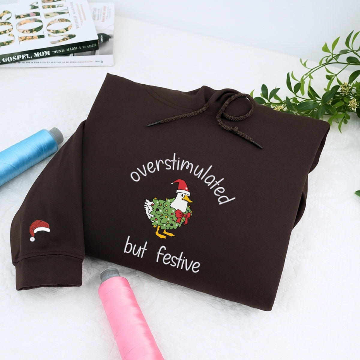 Festive Goose Christmas Custom Embroidered Sweatshirt - Funny Holiday Hoodie Personalized Gift