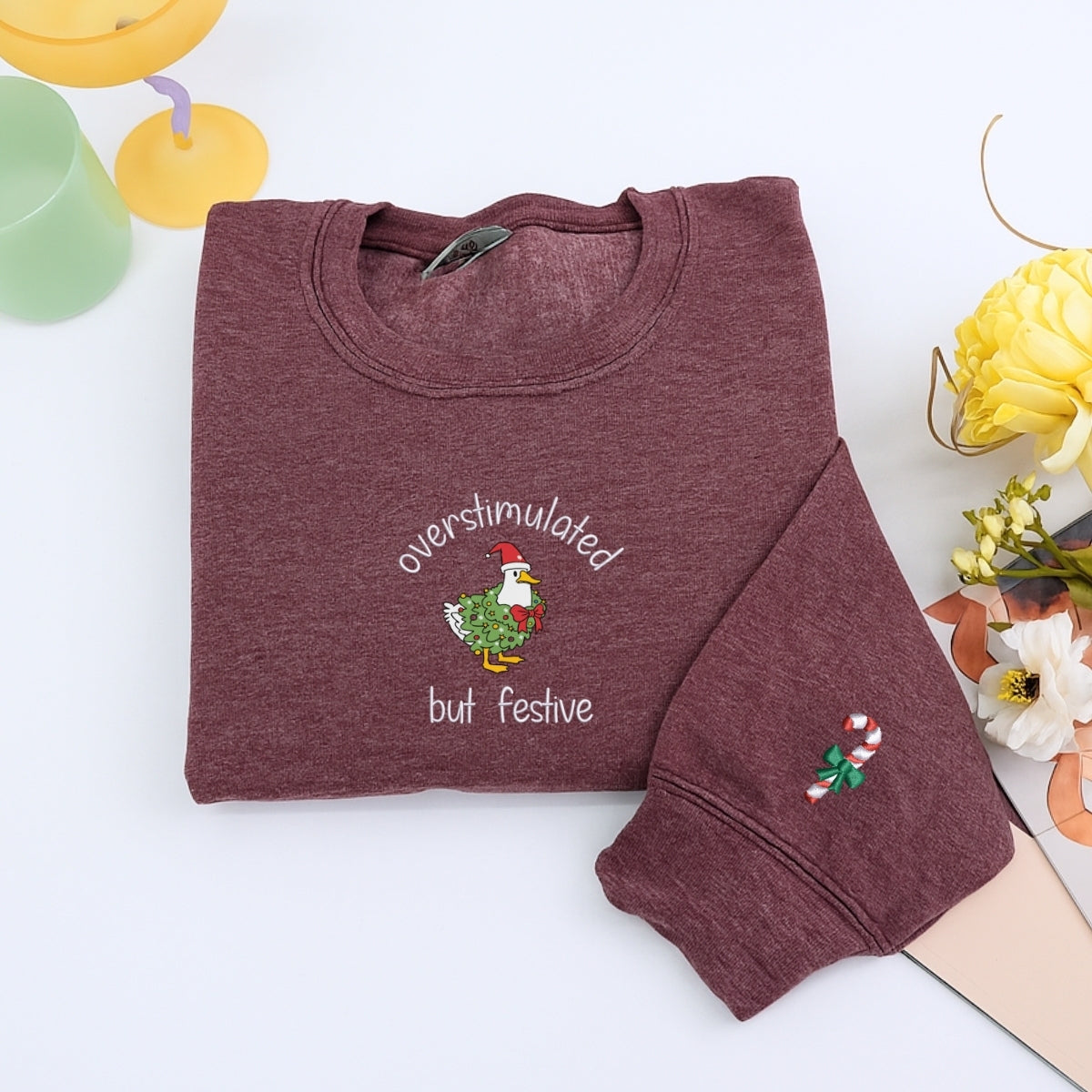 Festive Goose Christmas Custom Embroidered Sweatshirt - Funny Holiday Hoodie Personalized Gift
