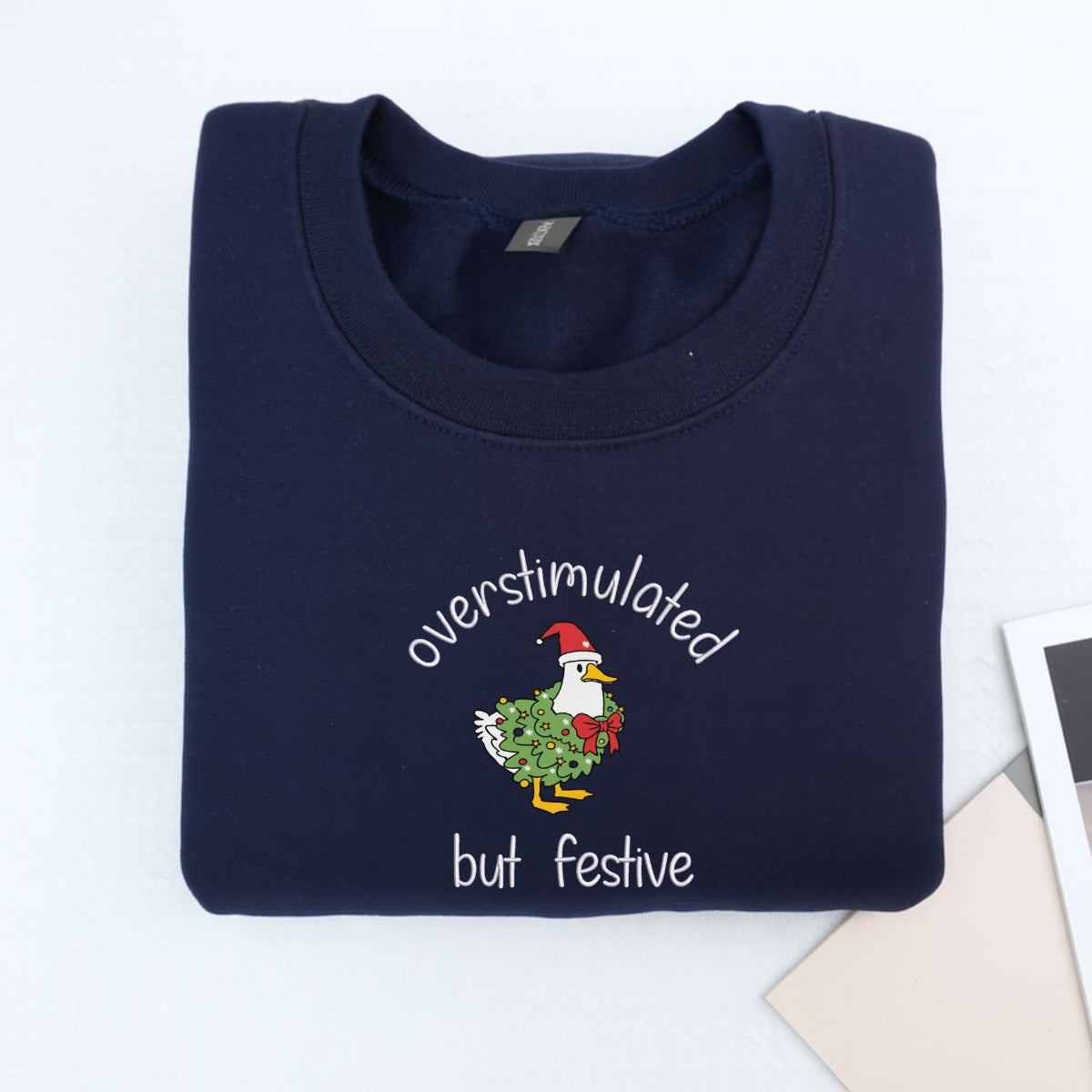 Festive Goose Christmas Custom Embroidered Sweatshirt - Funny Holiday Hoodie Personalized Gift
