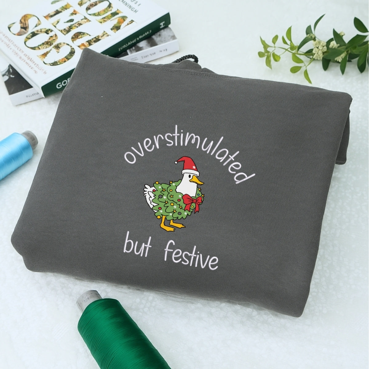 Festive Goose Christmas Custom Embroidered Sweatshirt - Funny Holiday Hoodie Personalized Gift
