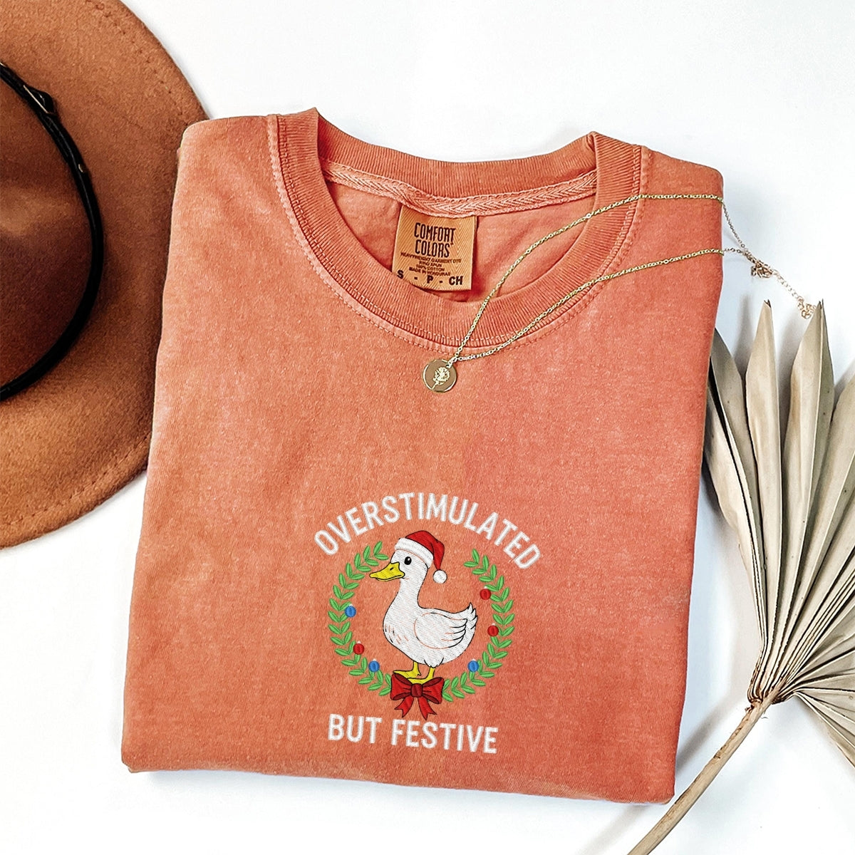 Festive Goose Christmas Custom Embroidered T-Shirt - Funny Holiday Meme Personalized Tee
