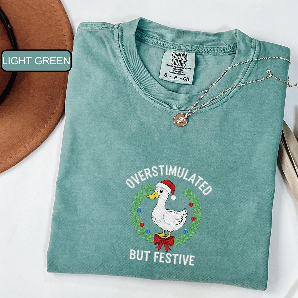 Festive Goose Christmas Custom Embroidered T-Shirt - Funny Holiday Meme Personalized Tee