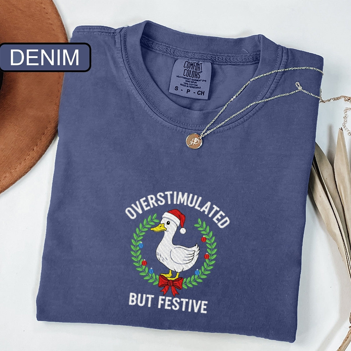 Festive Goose Christmas Custom Embroidered T-Shirt - Funny Holiday Meme Personalized Tee