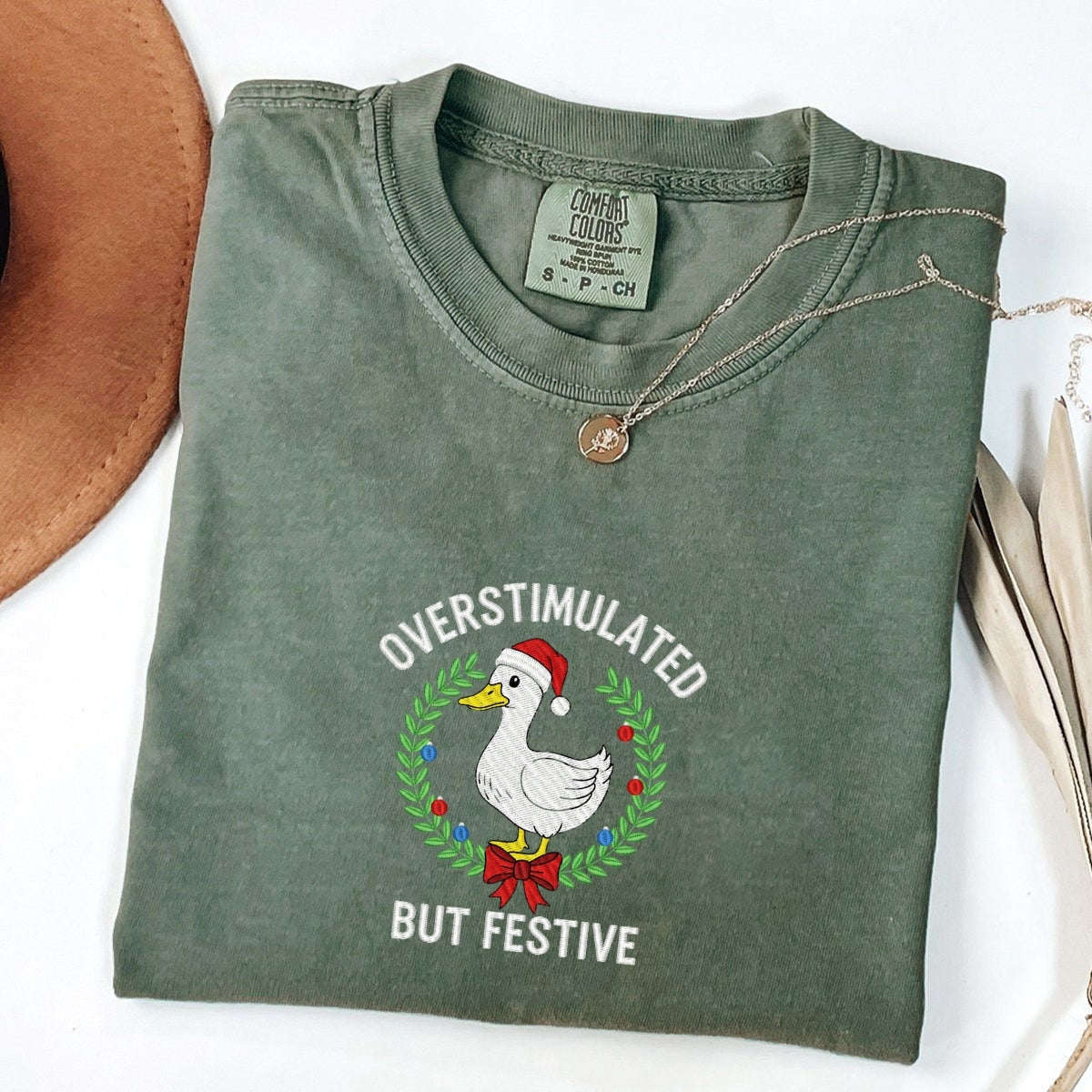 Festive Goose Christmas Custom Embroidered T-Shirt - Funny Holiday Meme Personalized Tee