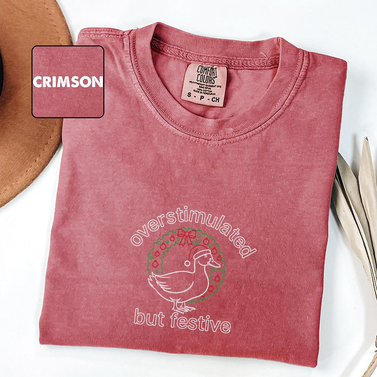 Festive Goose Christmas Custom Embroidered T-Shirt - Funny Holiday Personalized Neurodivergent Gift