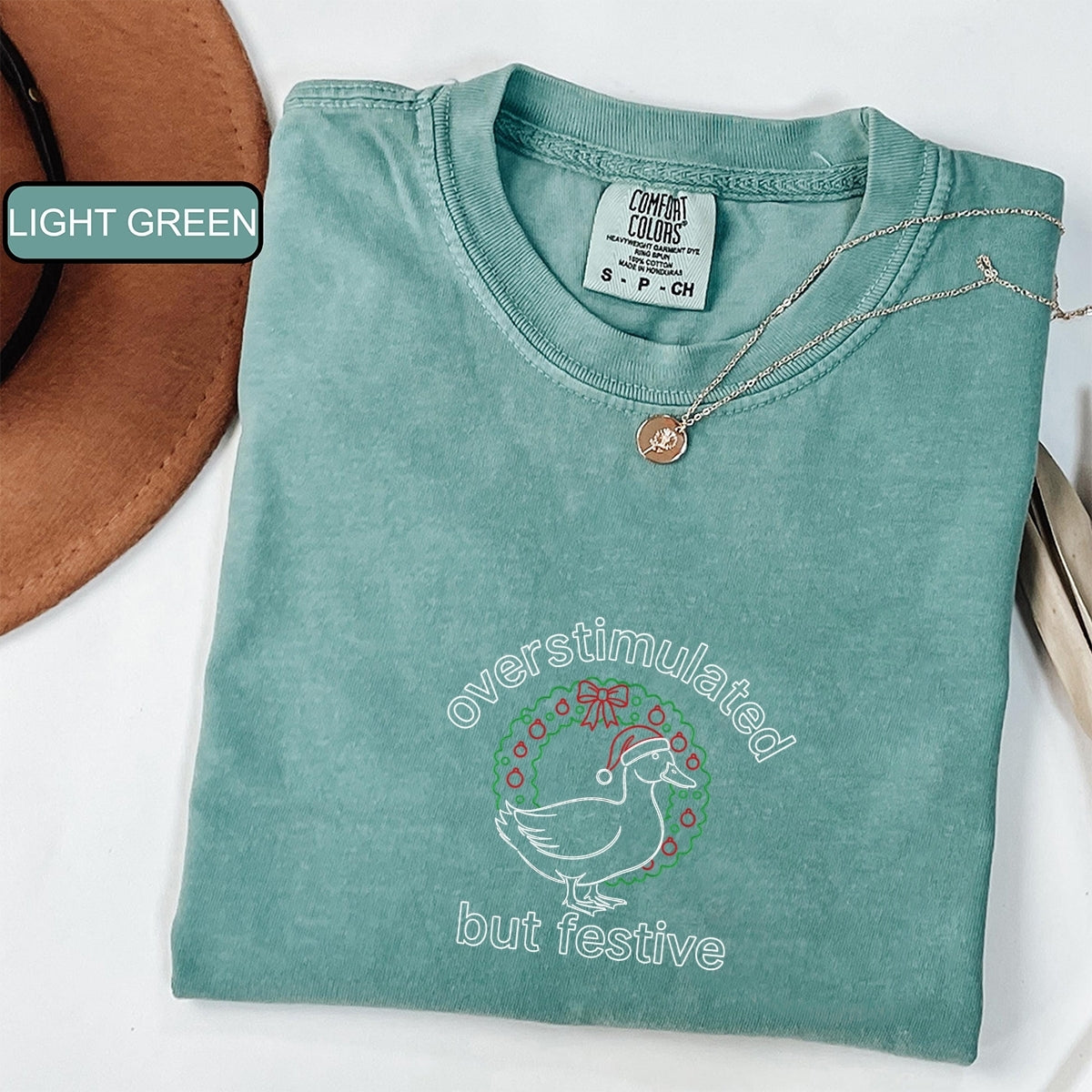 Festive Goose Christmas Custom Embroidered T-Shirt - Funny Holiday Personalized Neurodivergent Gift
