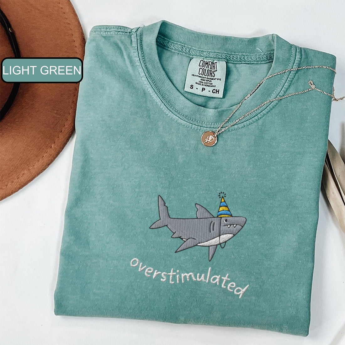 Party Hat Shark Custom Embroidered T-Shirt - Funny Weirdcore Summer Personalized Tee