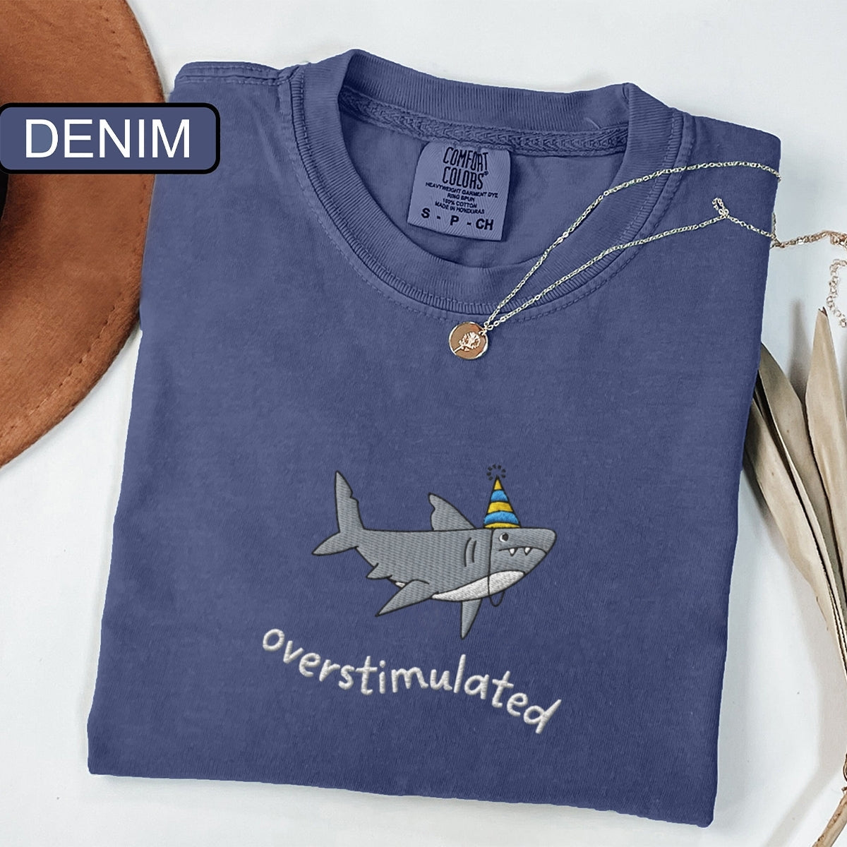 Party Hat Shark Custom Embroidered T-Shirt - Funny Weirdcore Summer Personalized Tee