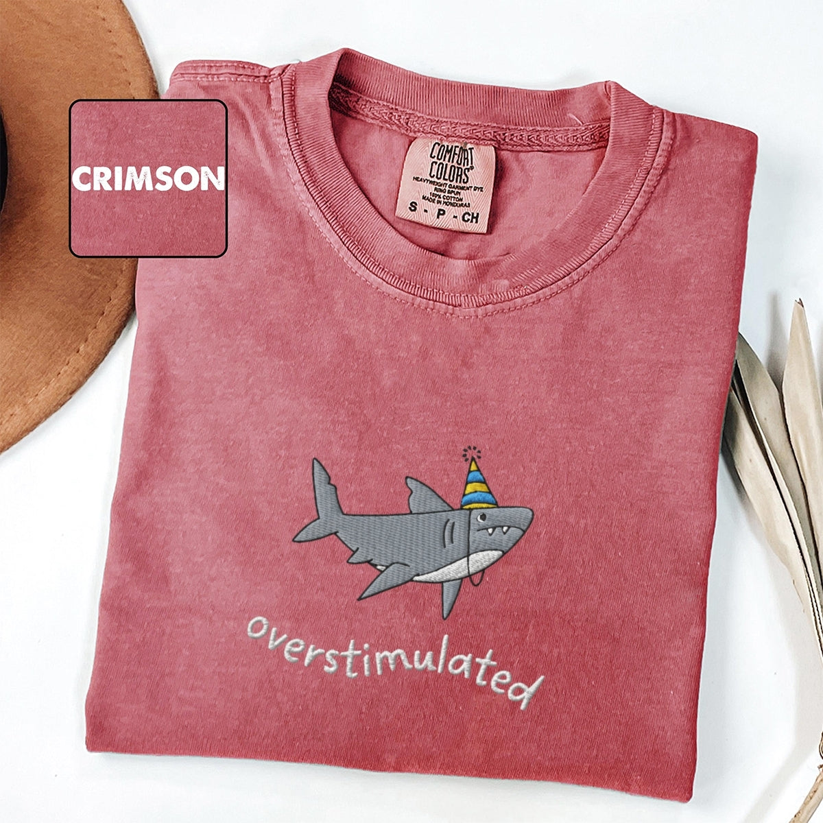 Party Hat Shark Custom Embroidered T-Shirt - Funny Weirdcore Summer Personalized Tee