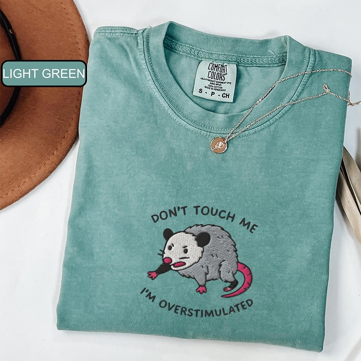Overstimulated Possum Custom Embroidered T-Shirt - Funny Mental Health Personalized Gift