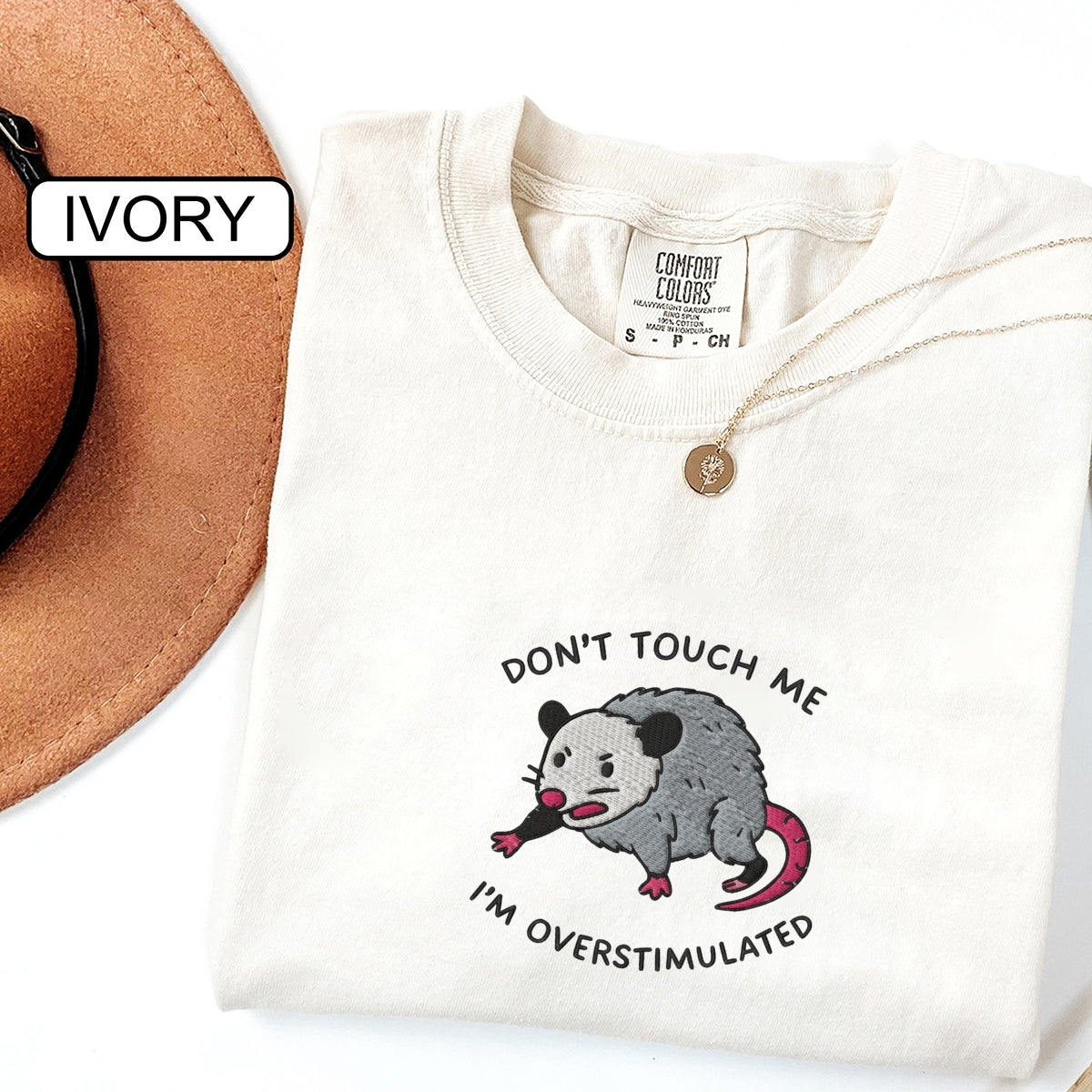 Overstimulated Possum Custom Embroidered T-Shirt - Funny Mental Health Personalized Gift