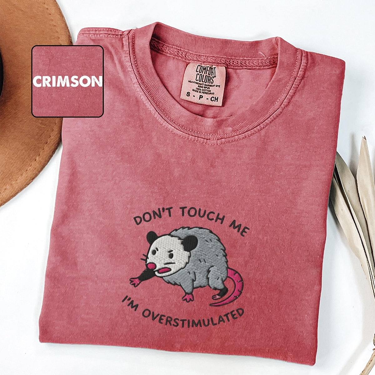 Overstimulated Possum Custom Embroidered T-Shirt - Funny Mental Health Personalized Gift