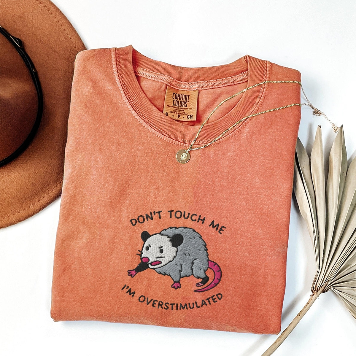 Overstimulated Possum Custom Embroidered T-Shirt - Funny Mental Health Personalized Gift