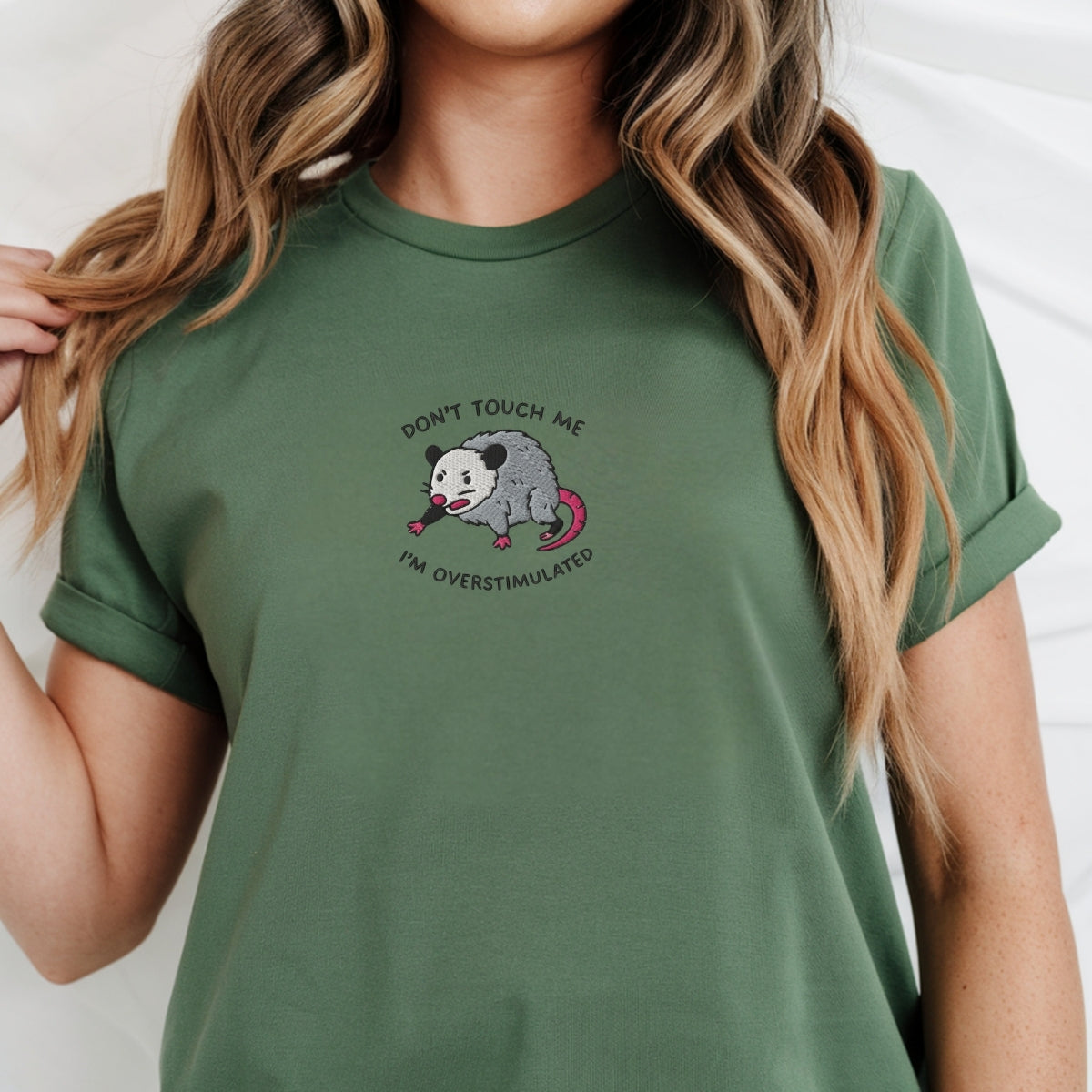 Overstimulated Possum Custom Embroidered T-Shirt - Funny Mental Health Personalized Gift
