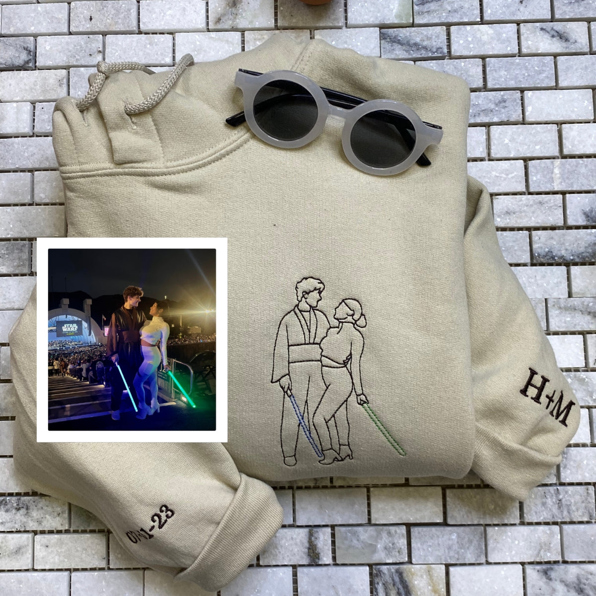 Custom Embroidered Photo Hoodie - Personalized Couple Portrait Sweatshirt Unique Gift