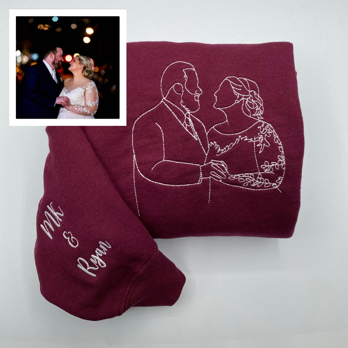 Custom Embroidered Photo Hoodie - Personalized Couple Portrait Sweatshirt Unique Gift