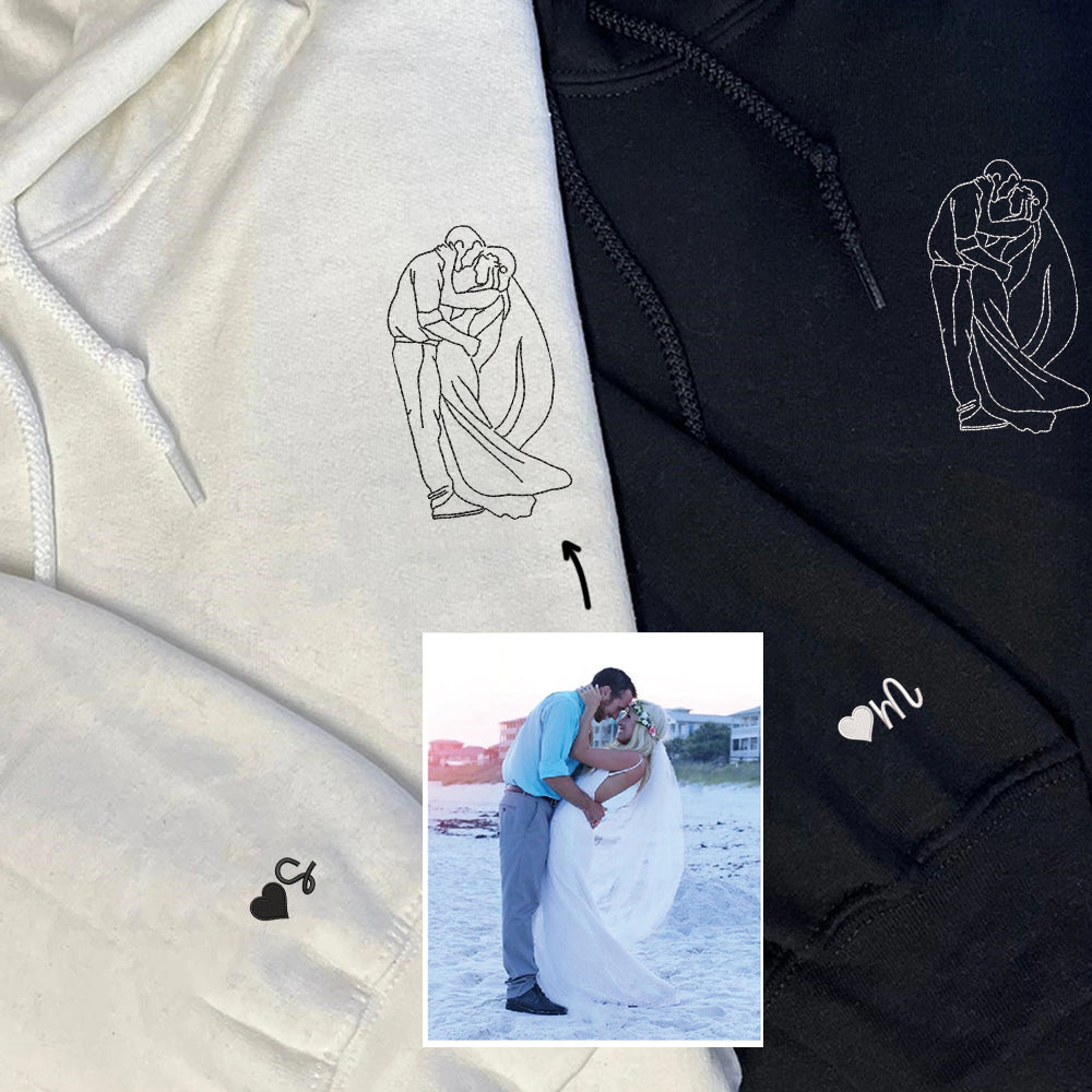 Custom Embroidered Photo Portrait Sweatshirt - Personalized Couple Crewneck