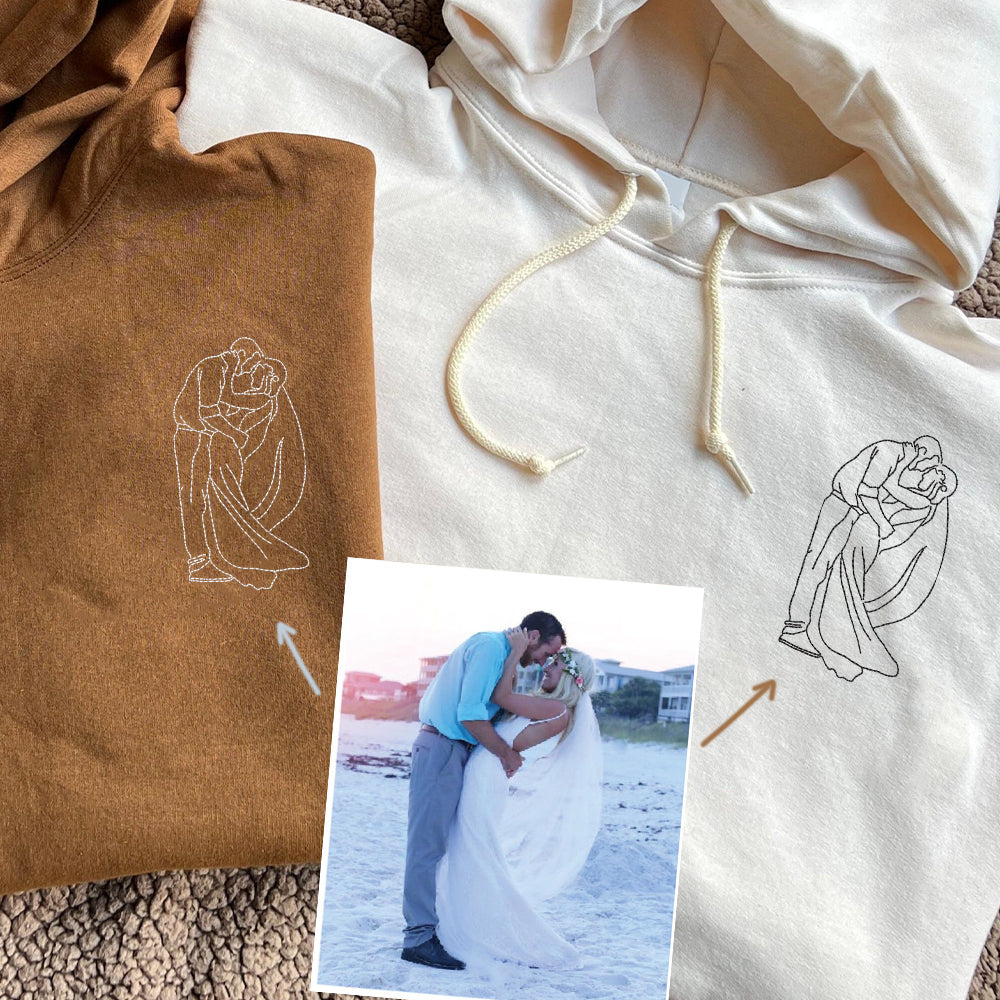 Custom Embroidered Photo Portrait Sweatshirt - Personalized Couple Crewneck