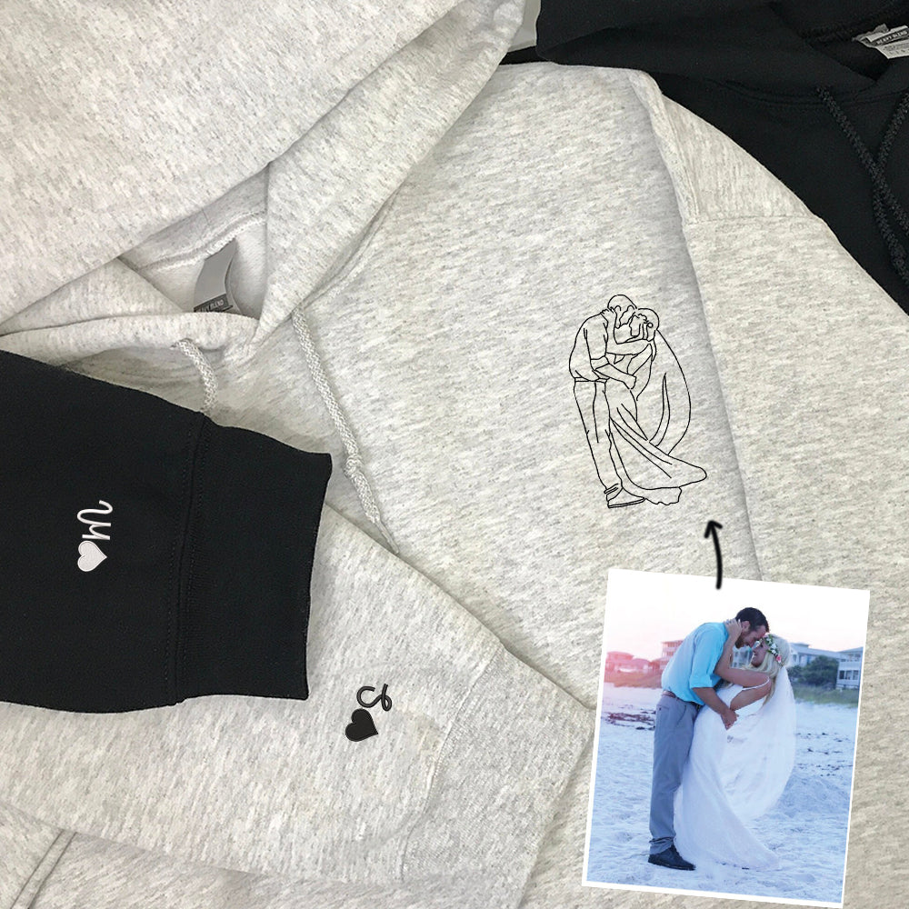 Custom Embroidered Photo Portrait Sweatshirt - Personalized Couple Crewneck