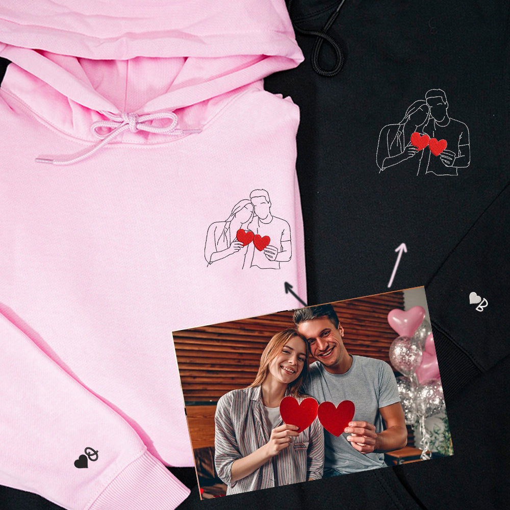 Custom Embroidered Photo Portrait Sweatshirt - Personalized Outline Couple Crewneck