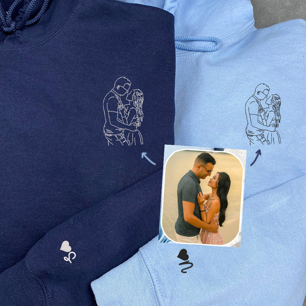 Custom Embroidered Photo Portrait Sweatshirt - Personalized Couple Photo Hoodie