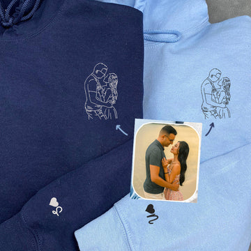 Custom Embroidered Photo Portrait Sweatshirt - Personalized Couple Photo Hoodie
