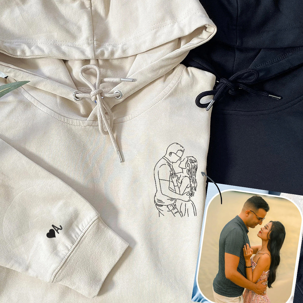 Custom Embroidered Photo Portrait Sweatshirt - Personalized Couple Photo Hoodie
