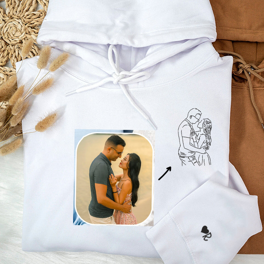 Custom Embroidered Photo Portrait Sweatshirt - Personalized Couple Photo Hoodie