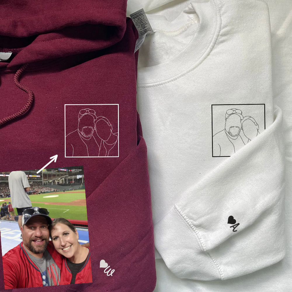 Custom Embroidered Photo Portrait Sweatshirt - Personalized Gift for Couples Hoodie 2