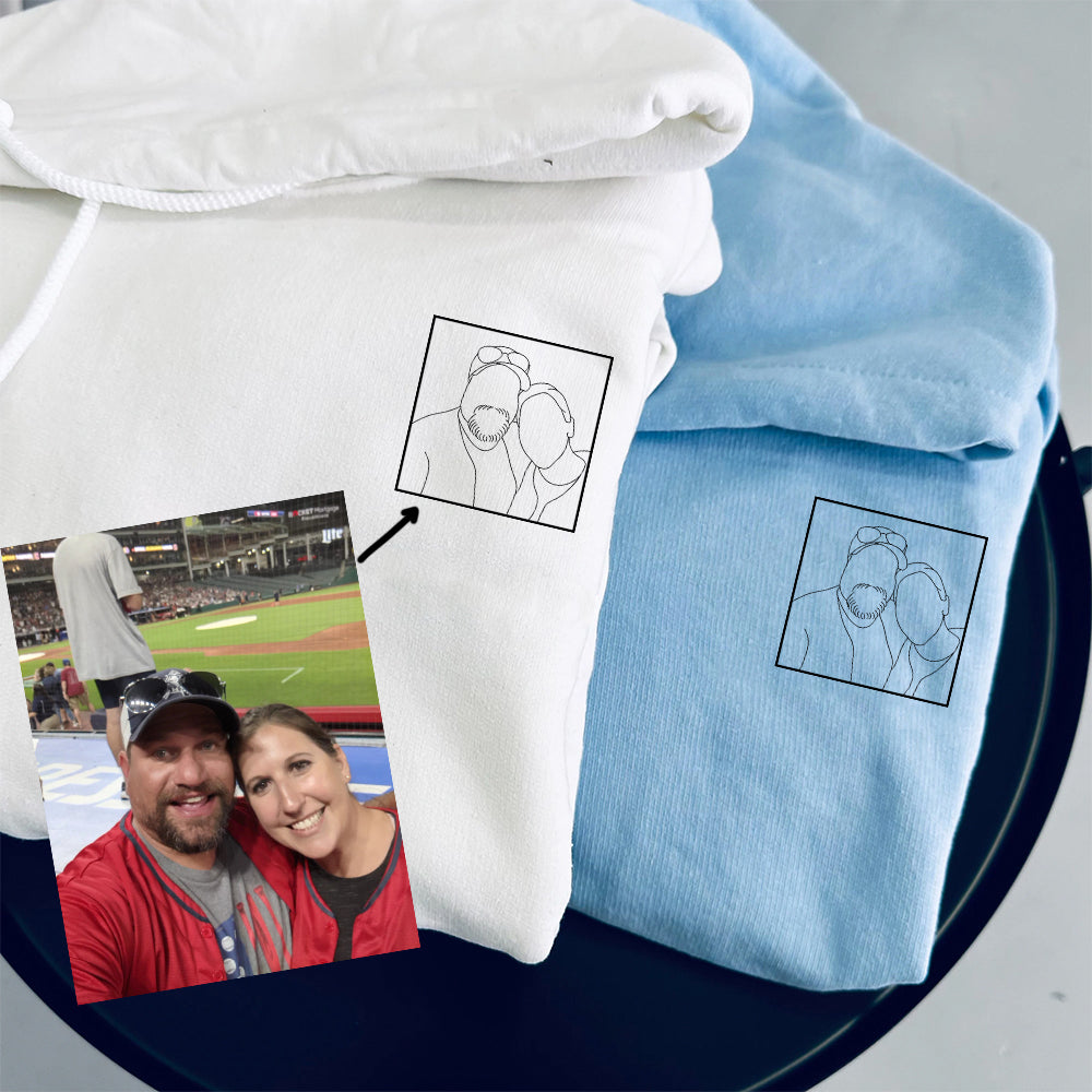 Custom Embroidered Photo Portrait Sweatshirt - Personalized Gift for Couples Hoodie 2