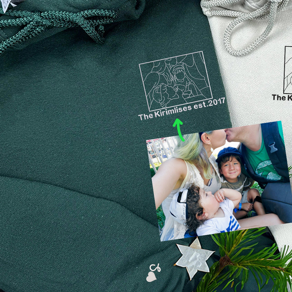 Custom Embroidered Photo Portrait Sweatshirt - Personalized Couple Photo Hoodie 2