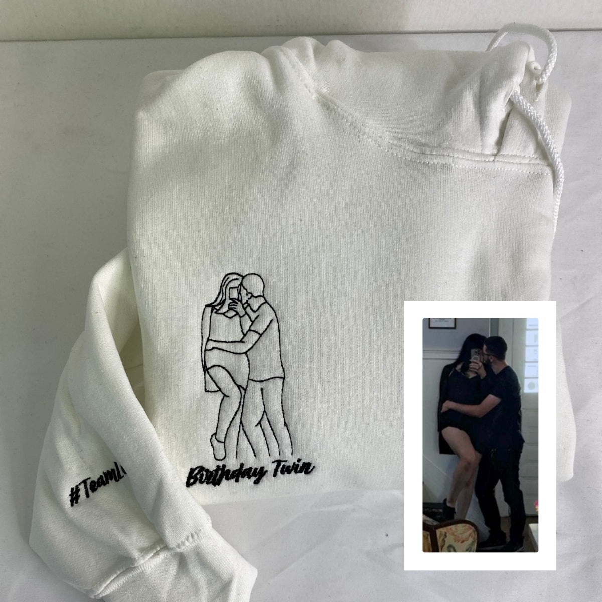 Custom Embroidered Photo Portrait Sweatshirt - Personalized Couple Gift Hoodie