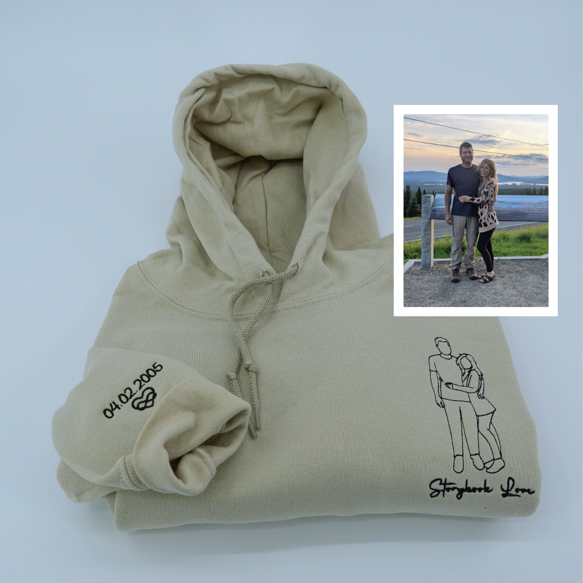 Custom Embroidered Photo Portrait Sweatshirt - Personalized Couple Gift Hoodie