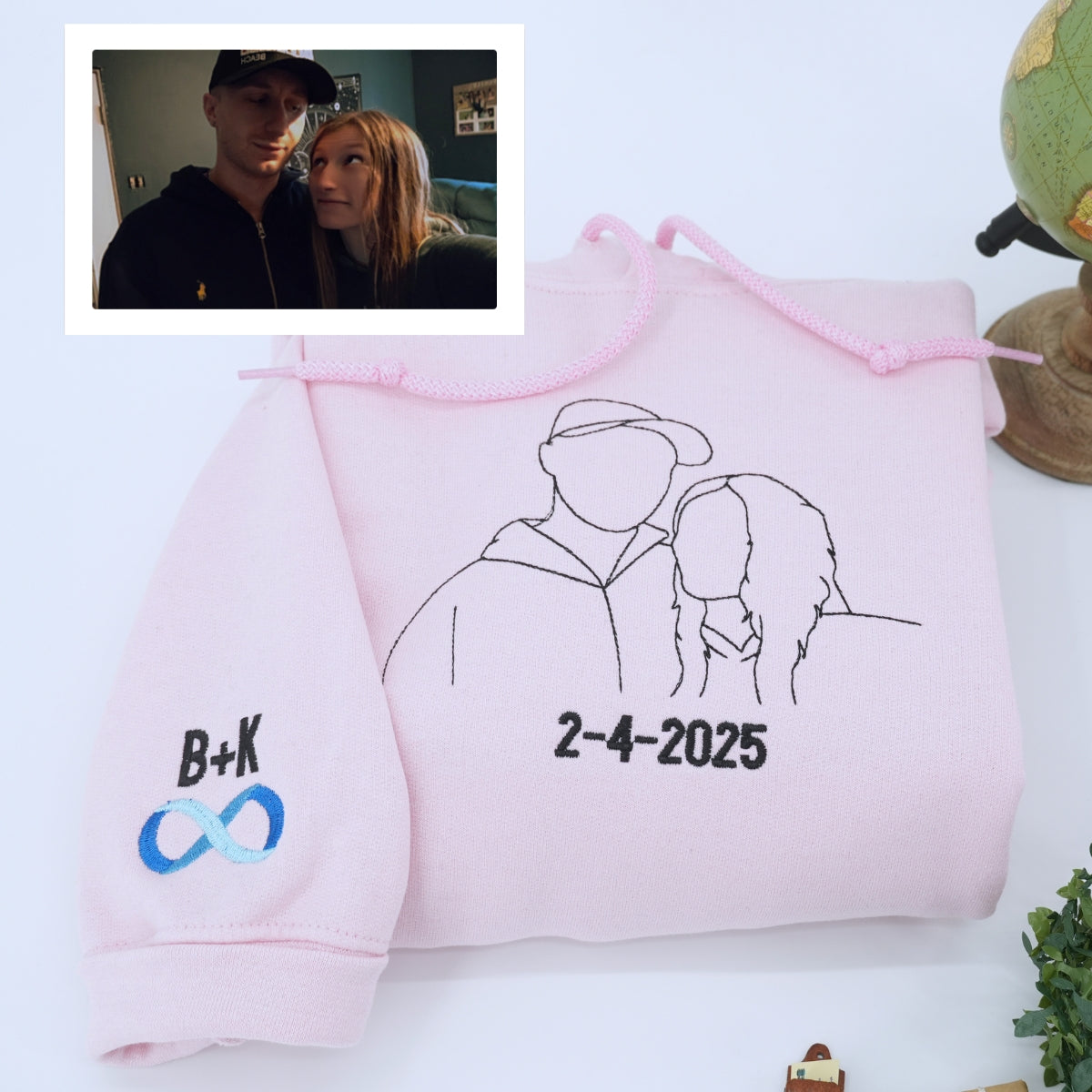 Custom Embroidered Photo Portrait Sweatshirt - Personalized Couple Gift Hoodie