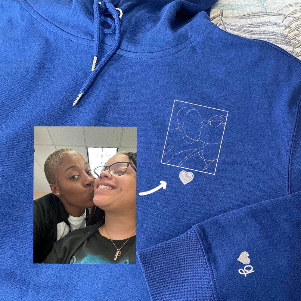 Custom Embroidered Photo Portrait Sweatshirt - Personalized Gift for Couples Hoodie