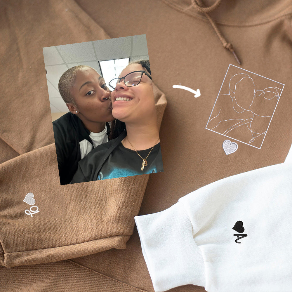 Custom Embroidered Photo Portrait Sweatshirt - Personalized Gift for Couples Hoodie